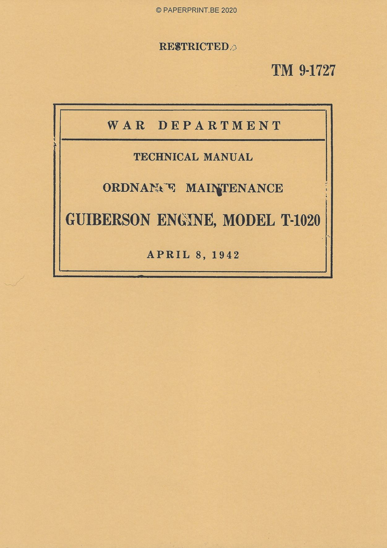 TM 9-1727 US GUIBERSON ENGINE, MODEL T-1020